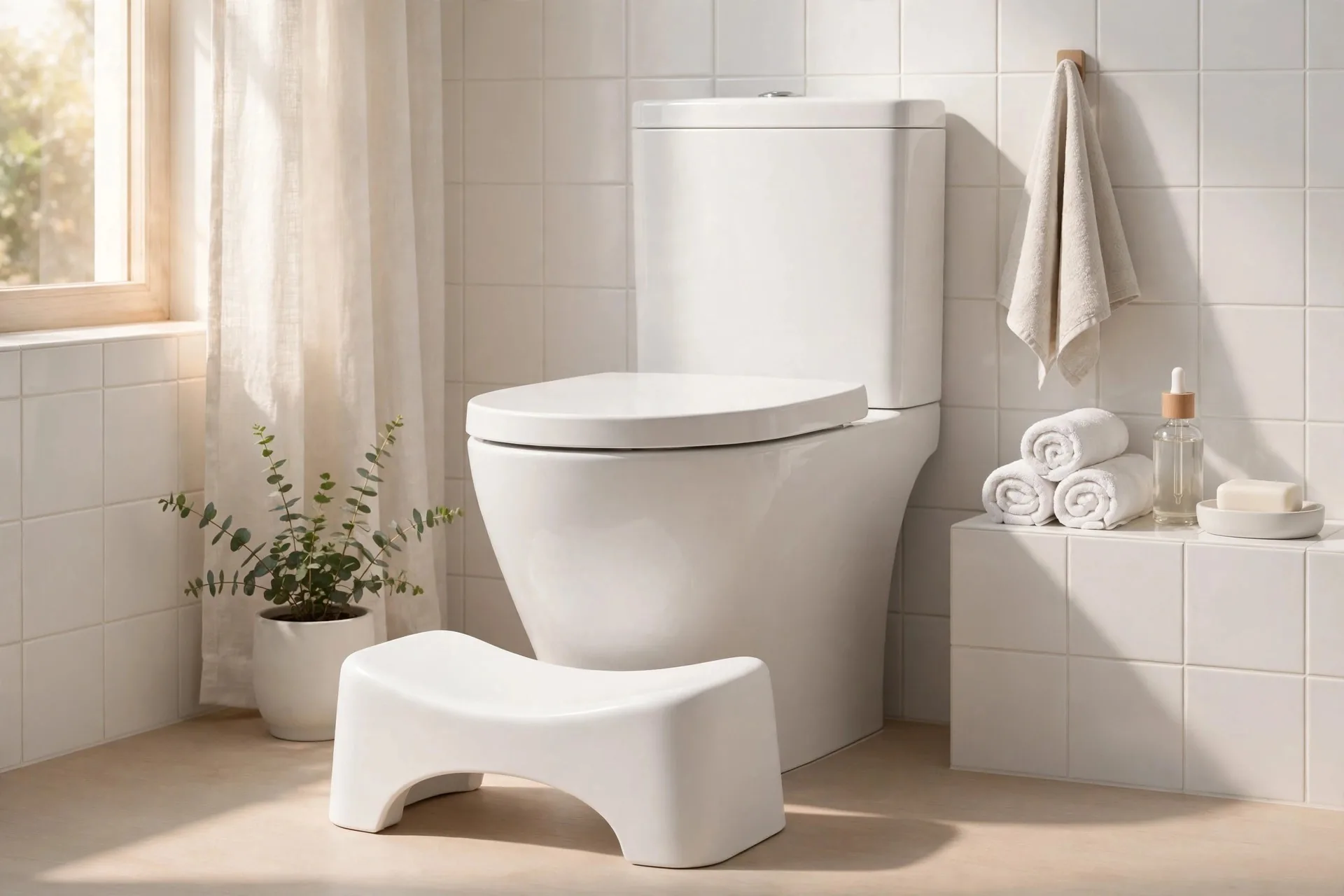Step 3 — relax into a natural bathroom posture with the toilet stool